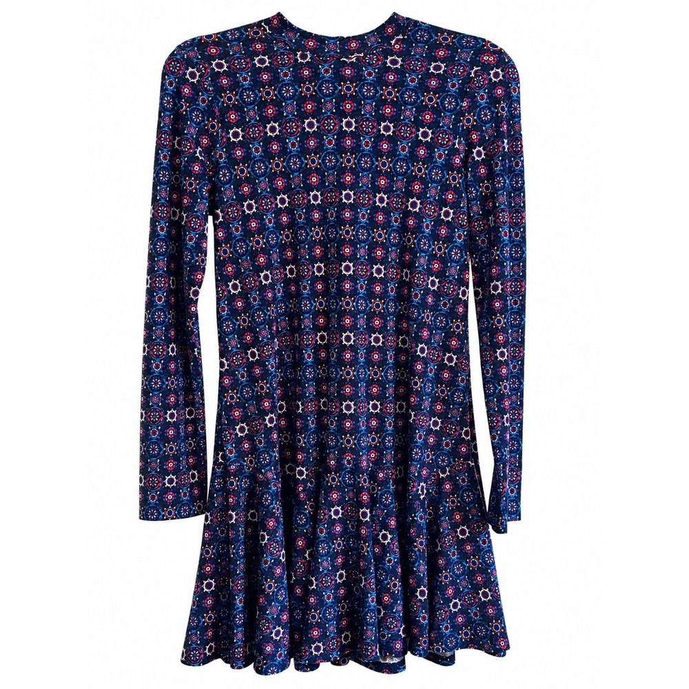 NWT Juniors M Navy Medallion Skater Dress Long Sleeve Boho Festival Fit Flare